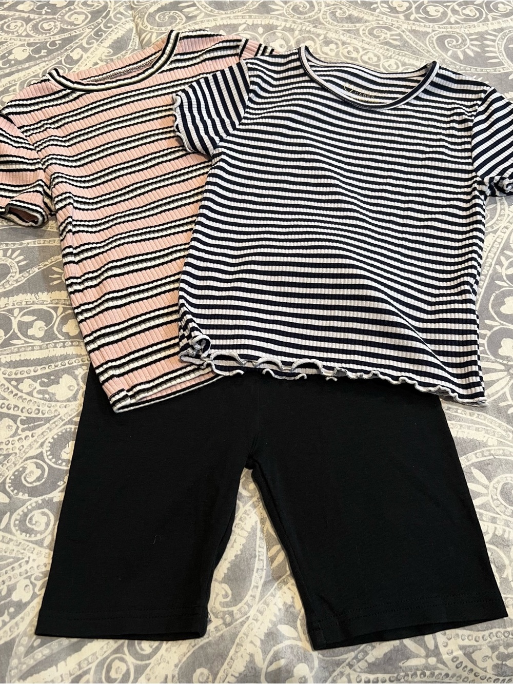 Back 2 School!! Three pieces, two tops one pair of biker shorts sizes 8 & 10/12y